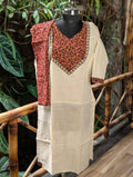Cotton Maroon&Cream Kurta With Embroidery