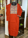 Cottonbrick Red&Violetkurta With Embroidery