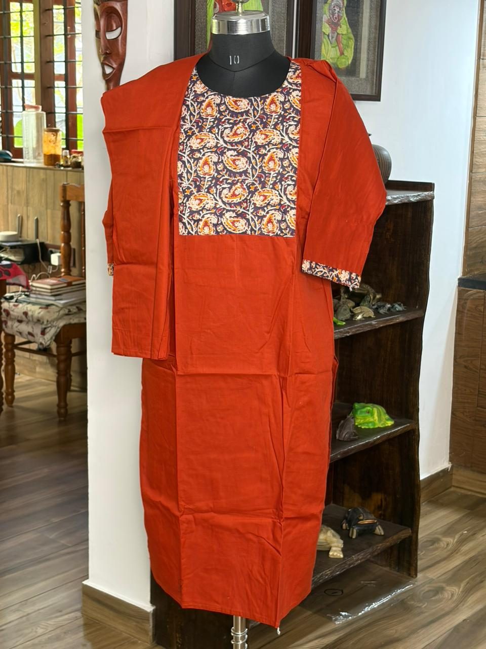Cottonbrick Red&Violetkurta With Embroidery
