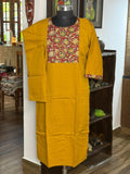 Cottonbrick Mustard Yellow&Maroon Kurta
