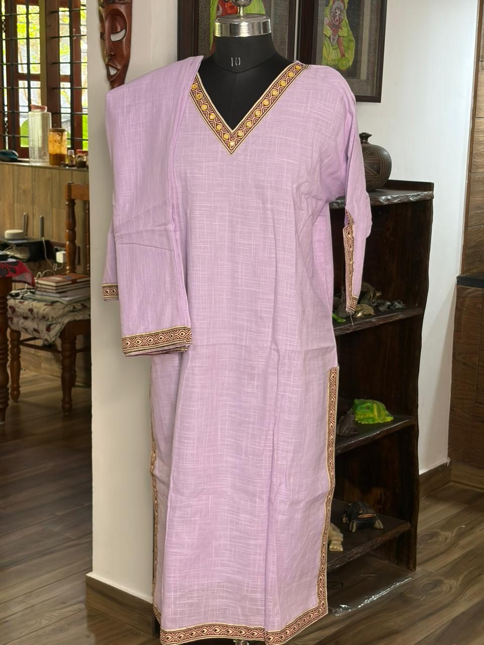 Khadi Lavender Kurtha With Mirror Work