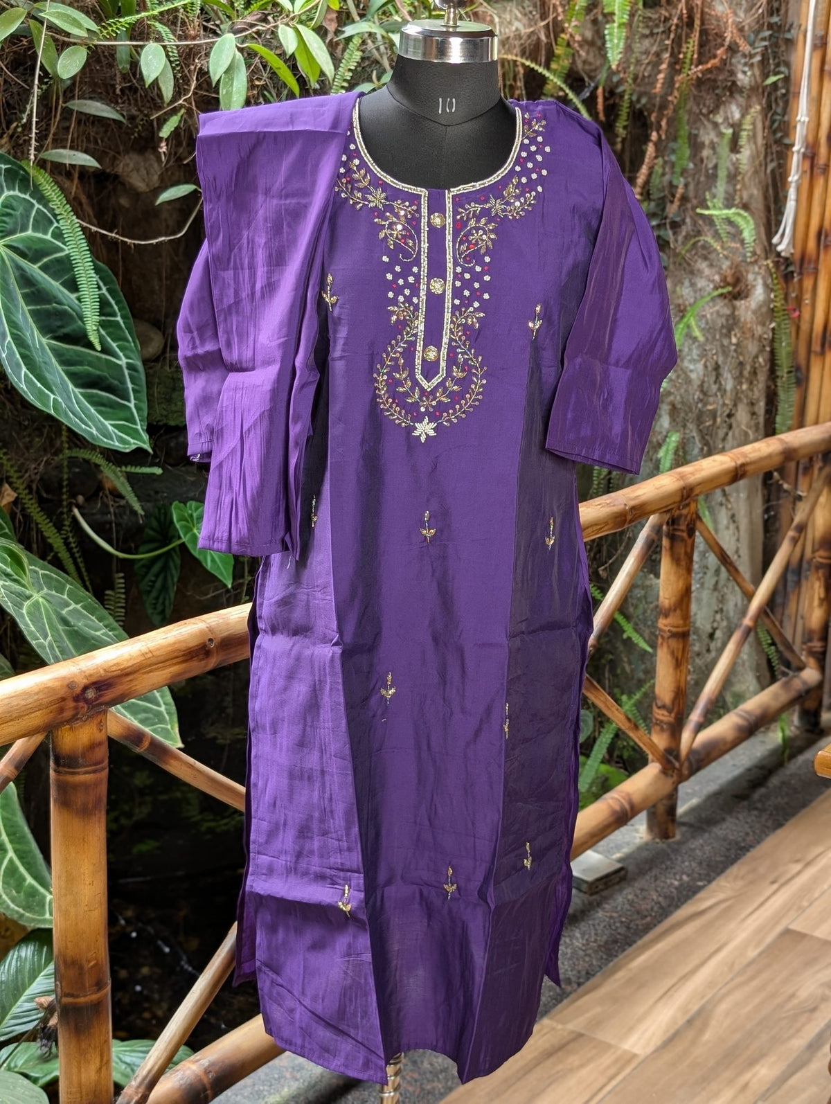 Violet Kurthi With Beads Work