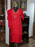 Red Silk Kurtha With Embroidery&Plain Bottom