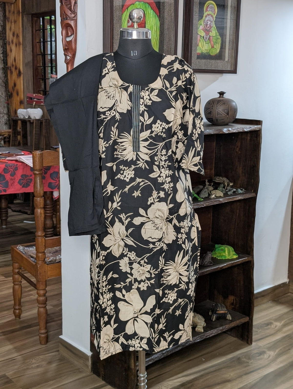 Black Flower Printed Kurtha