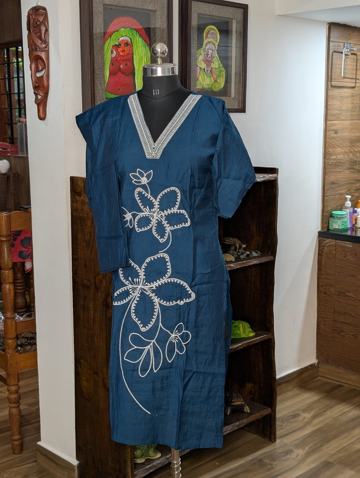 Vaticansilk Blue Embroidered Kurti