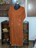 Cotton Brown Embroidered Kurthi