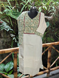 Cotton Cream &Green Kurthi With Cream Bottom