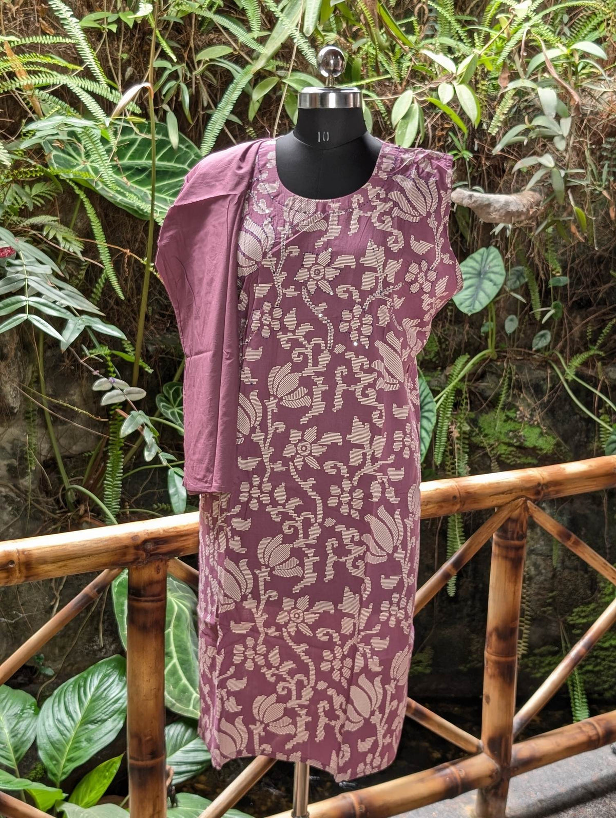 Lavender&Cream Kurtha With Plain Bottom