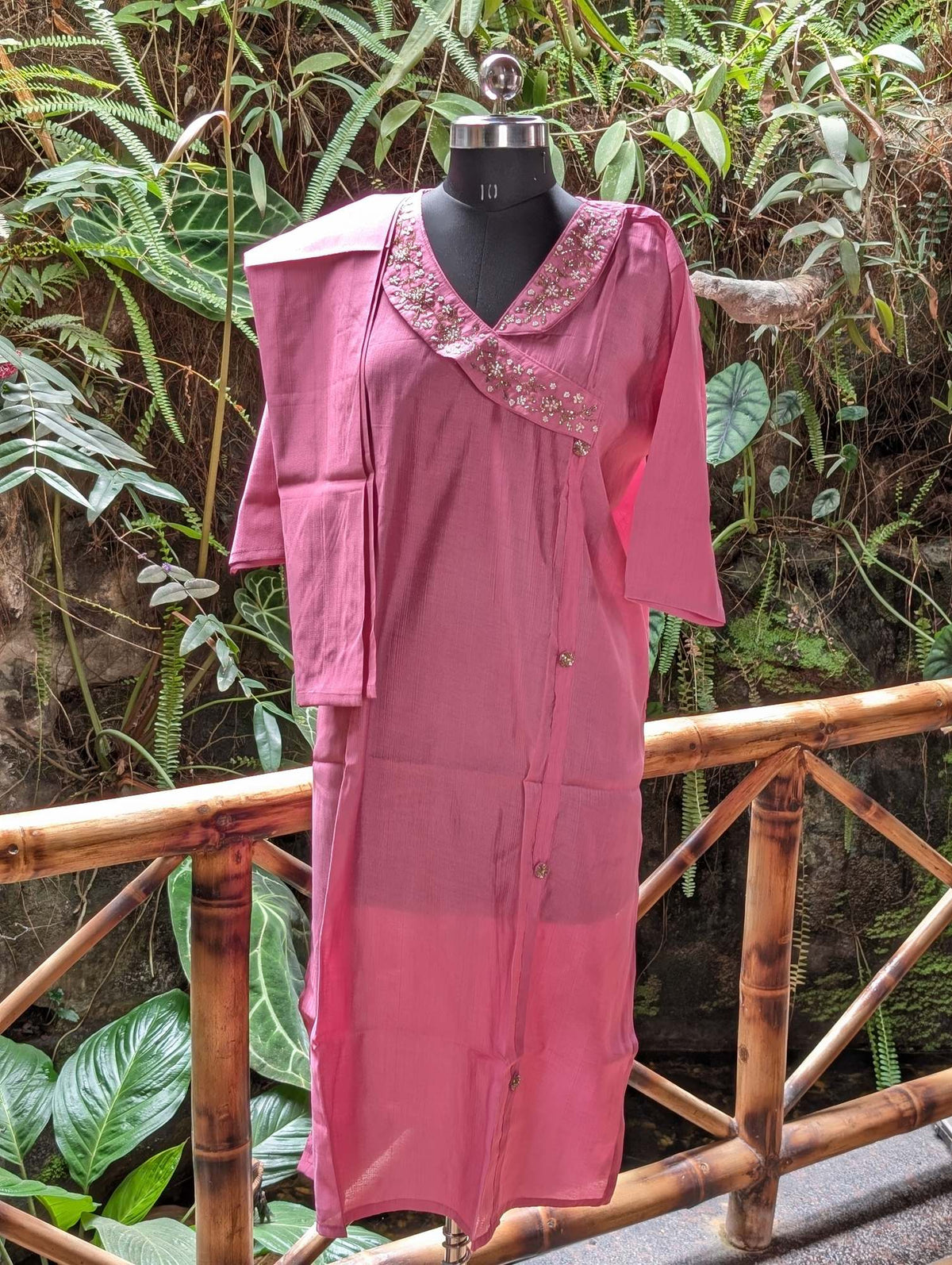 Pink Kurtha With Beads Work