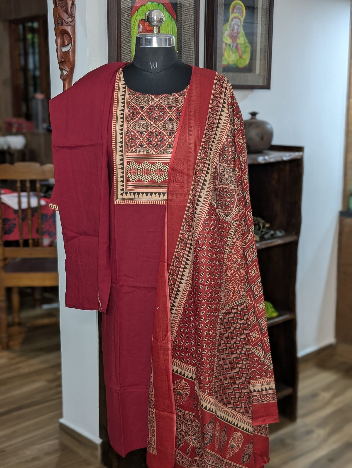 Maroon With Printed Shawl