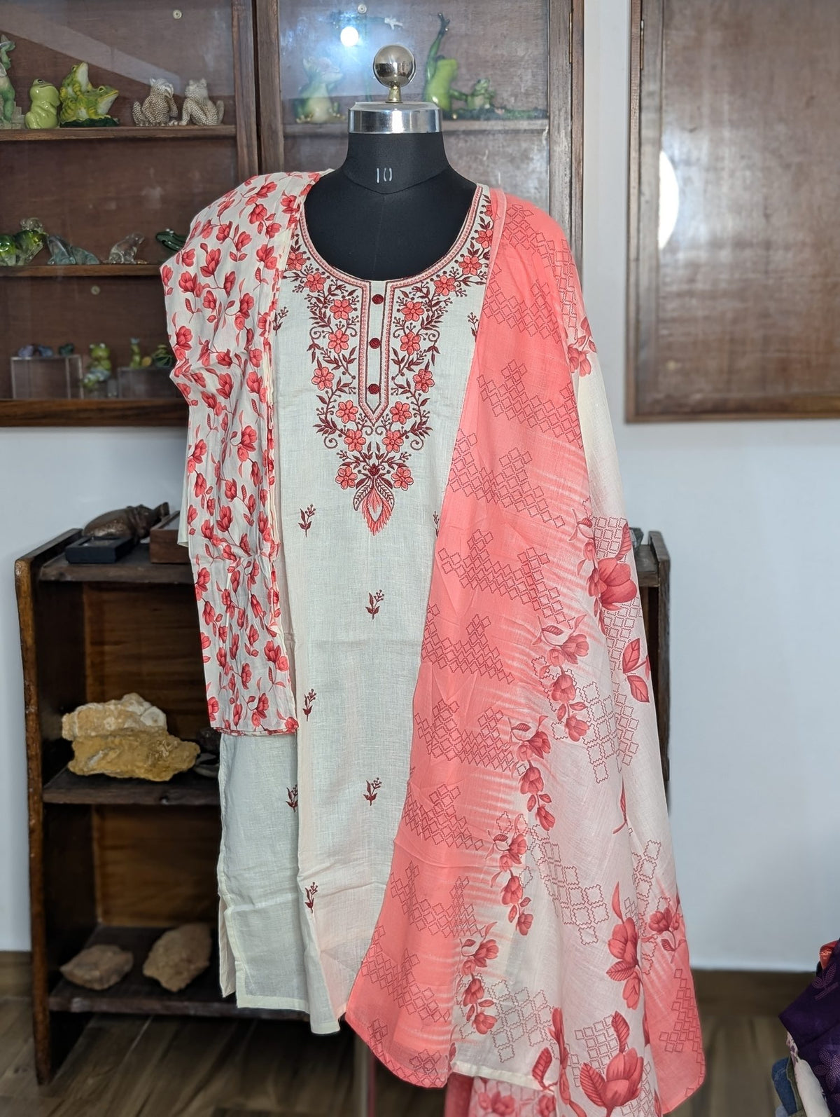 Cream With Peach With Embroidery