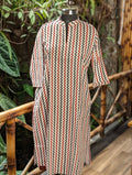 Cotton White Kurti With Maroon And Black Zig Zag Lines