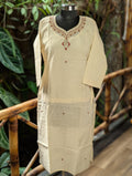 Cotton Cream Kurti With Beads Work