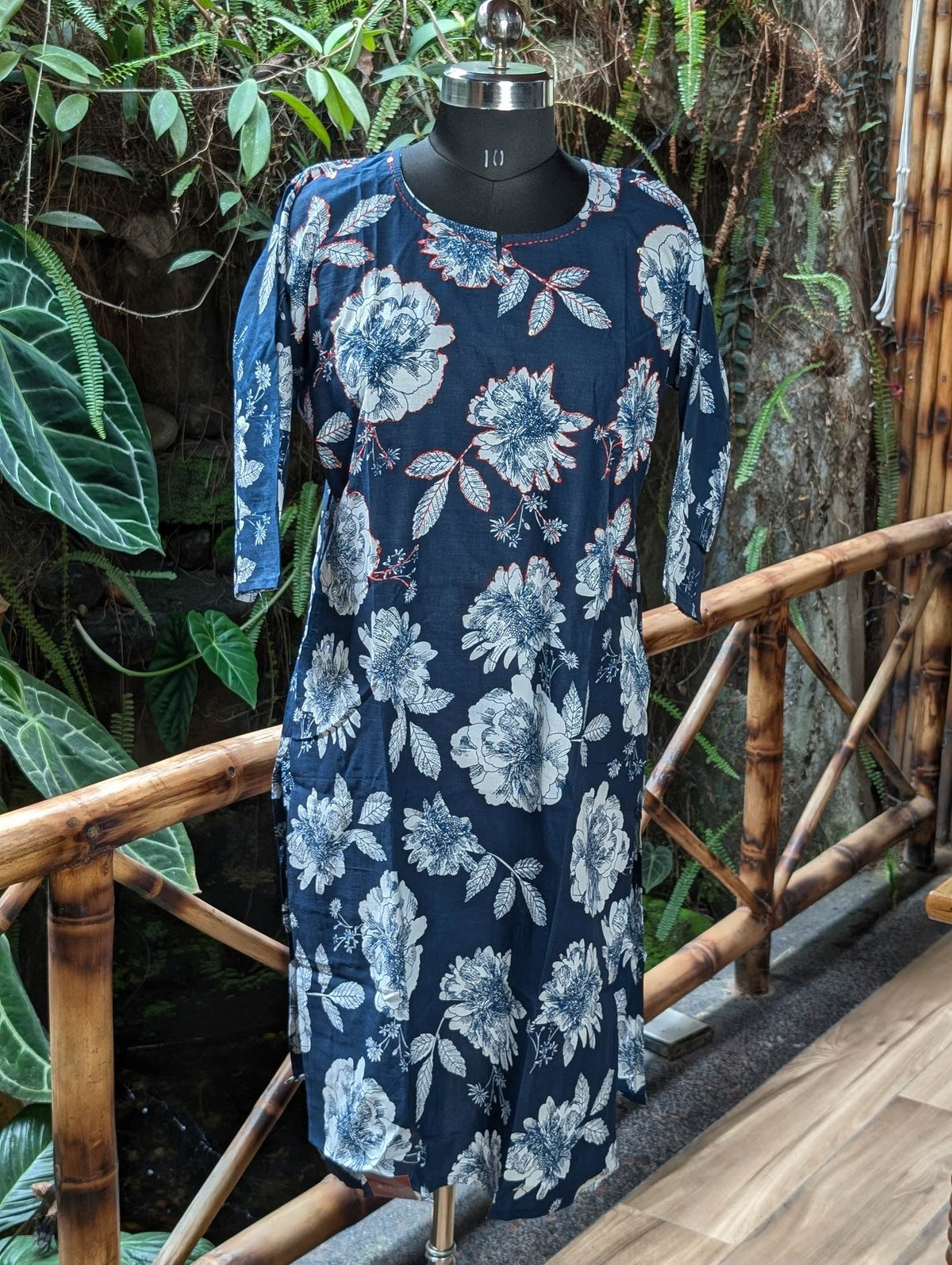 Cotton Kurta Navy Blue Kantha Work