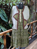 Green Kurta With Cream Overcoat