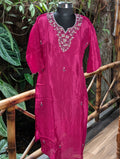 Chinon Pink Kurta With Beads Work