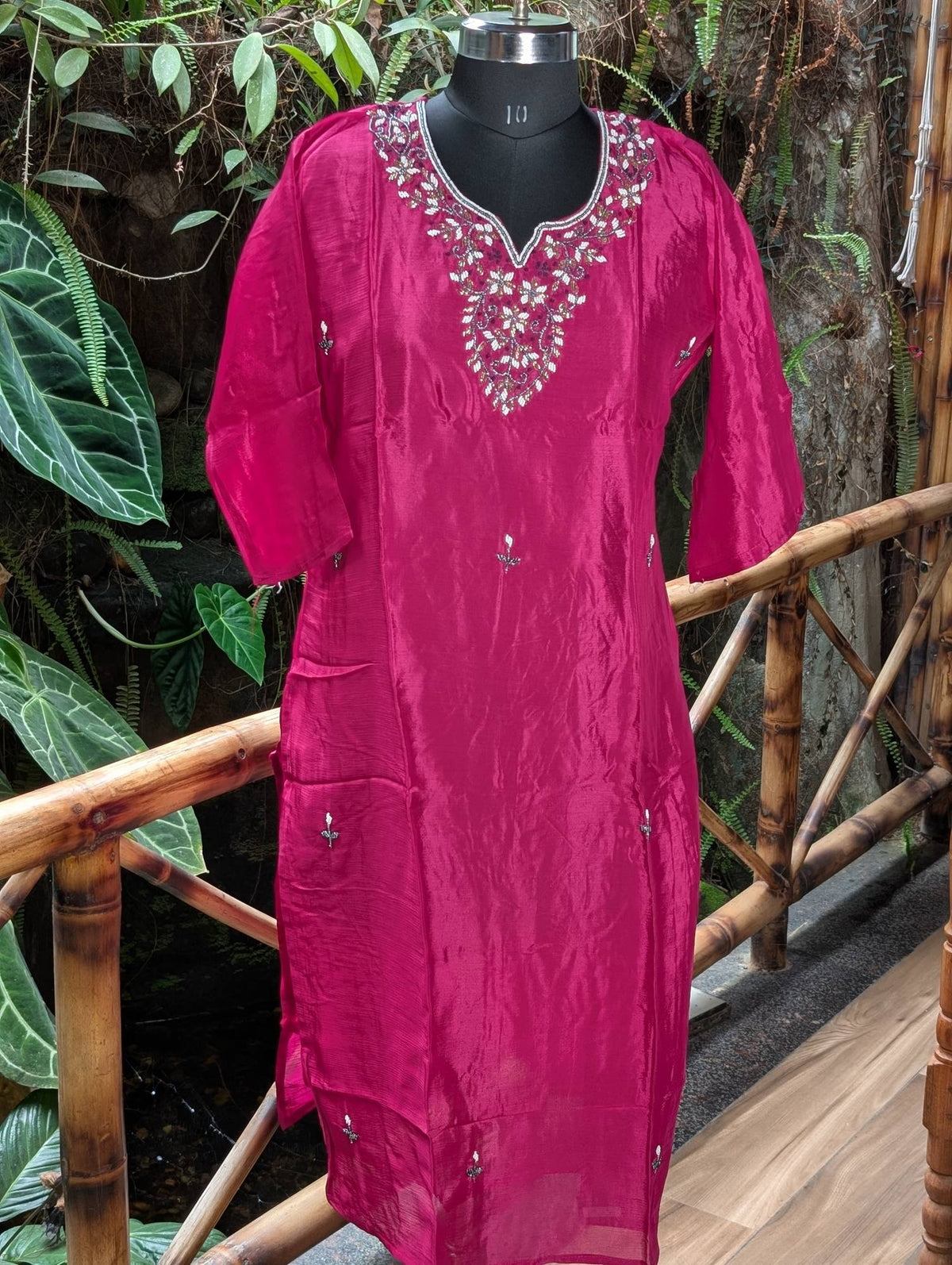 Chinon Pink Kurta With Beads Work
