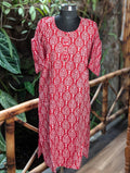 Red Cotton Kurta With Tree Design