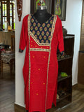 Cotton Red And Navy Blue Kurta