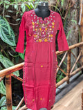 Roman Silk Pink Kurta Mirror And Embroidery Work