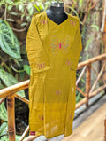 Cotton Mehandi Green Kurta With Embroidery