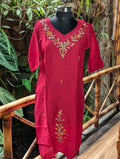 Pink Cotton Kurta Embroidery