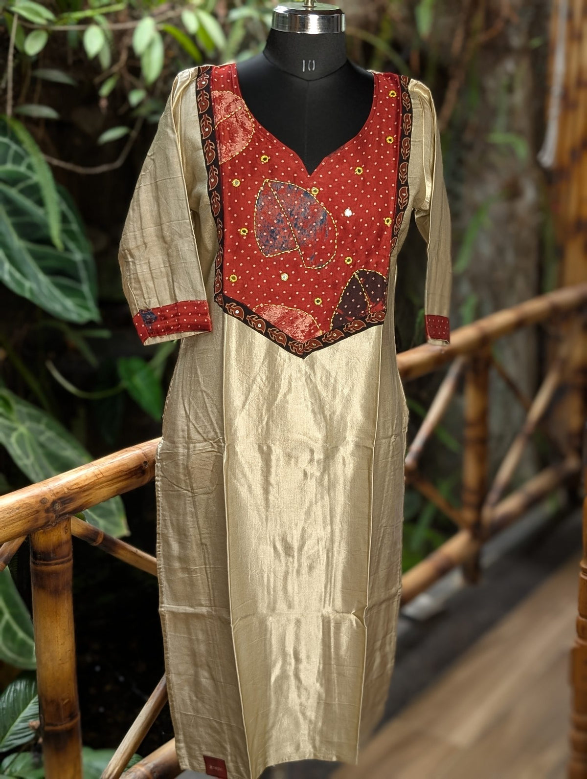 Mushroom Modal Kurta Red And Cream