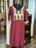 Cotton Maroon And Cream Kurta