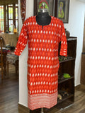 Cotton Orange Kurta With Kantha