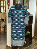 Cotton Navyblue With Green Print
