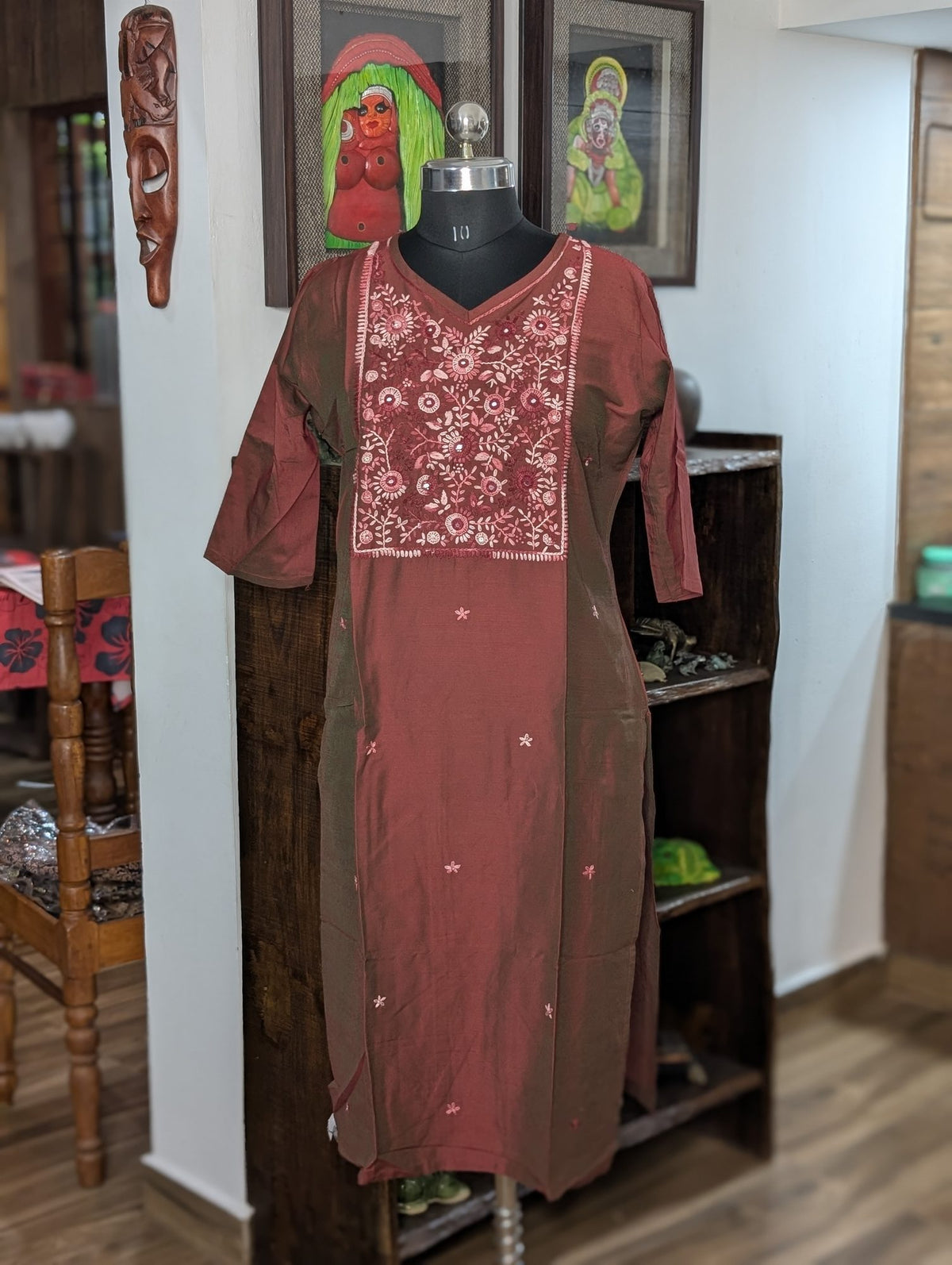 Cotton Brown Kurta With Chinese Collar