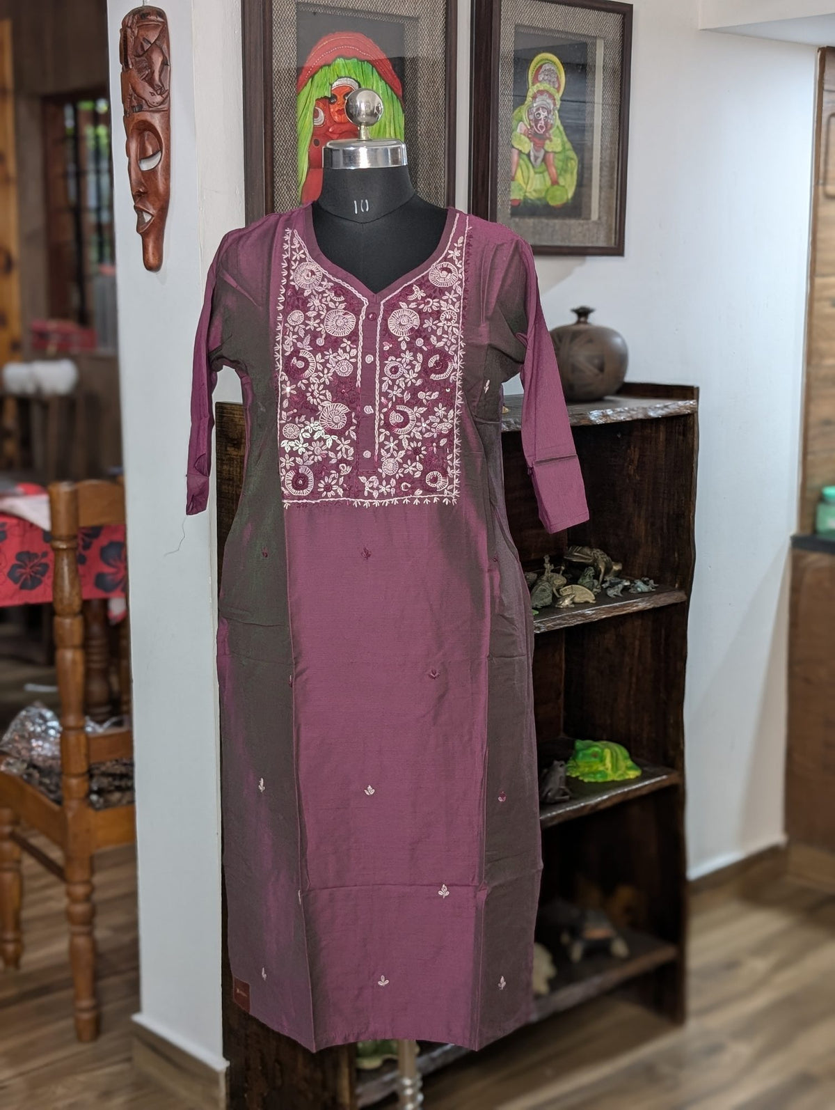 Cotton Wine Kurta With Embroidery