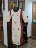 Cotton Cream And Maroon With Embroidery