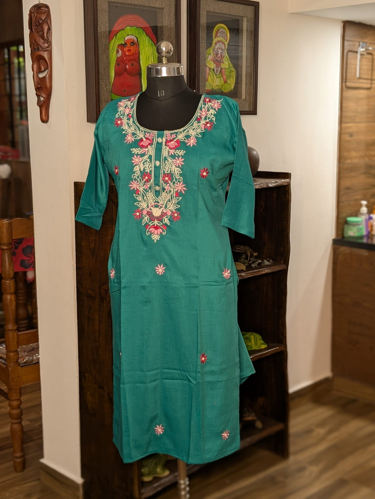 Romansilk Green Kurta With Embroidery