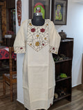 Khadi Cream Embroidered Kurti