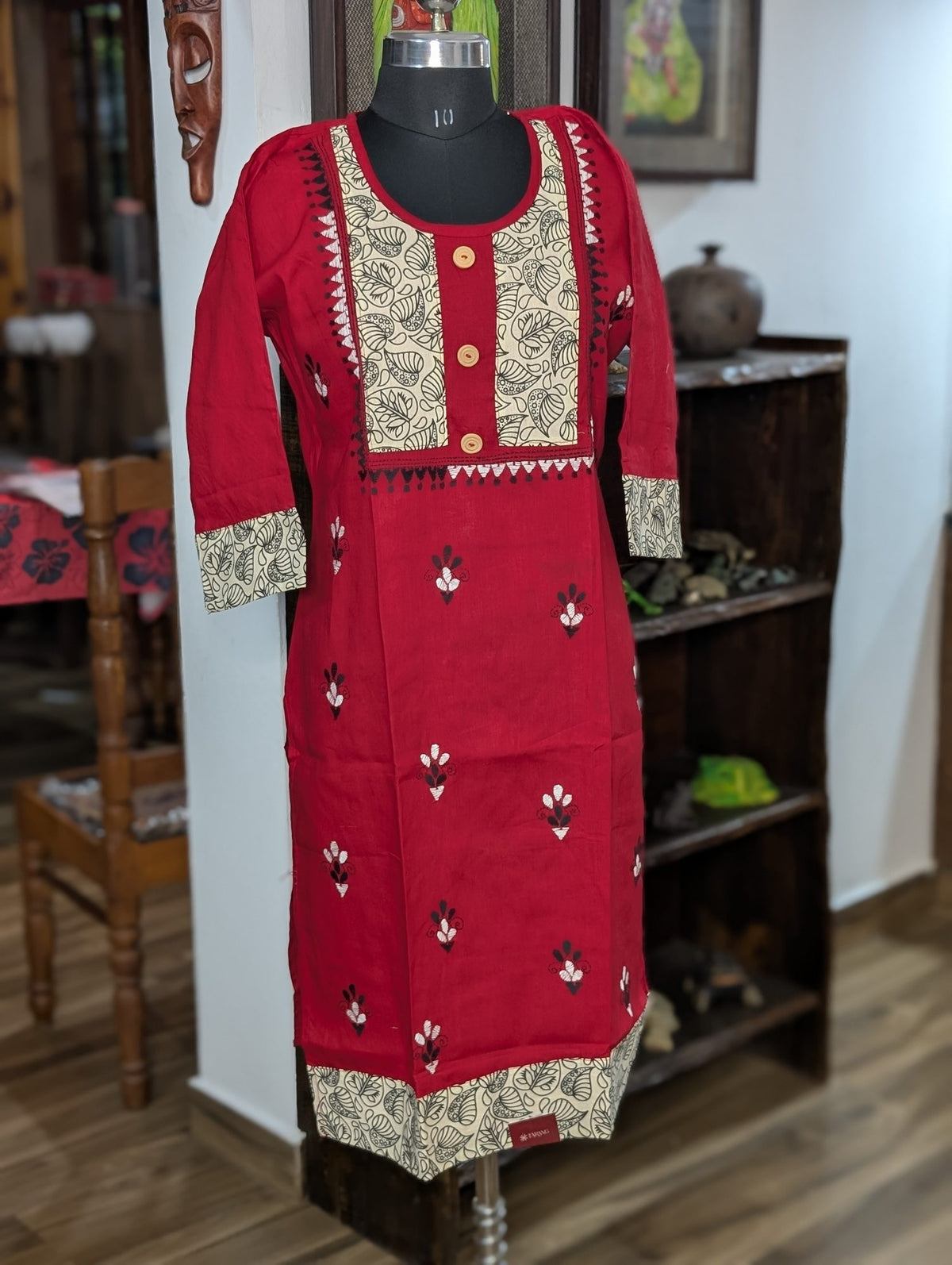Red Cream And Black Kurta