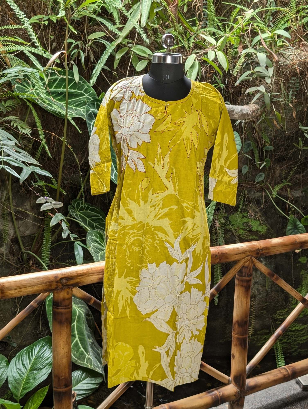 Cotton Yellow Kurti With Kantha Work