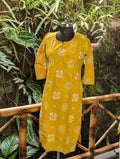 Cotton Mustard Yellow Kurti With Kantha