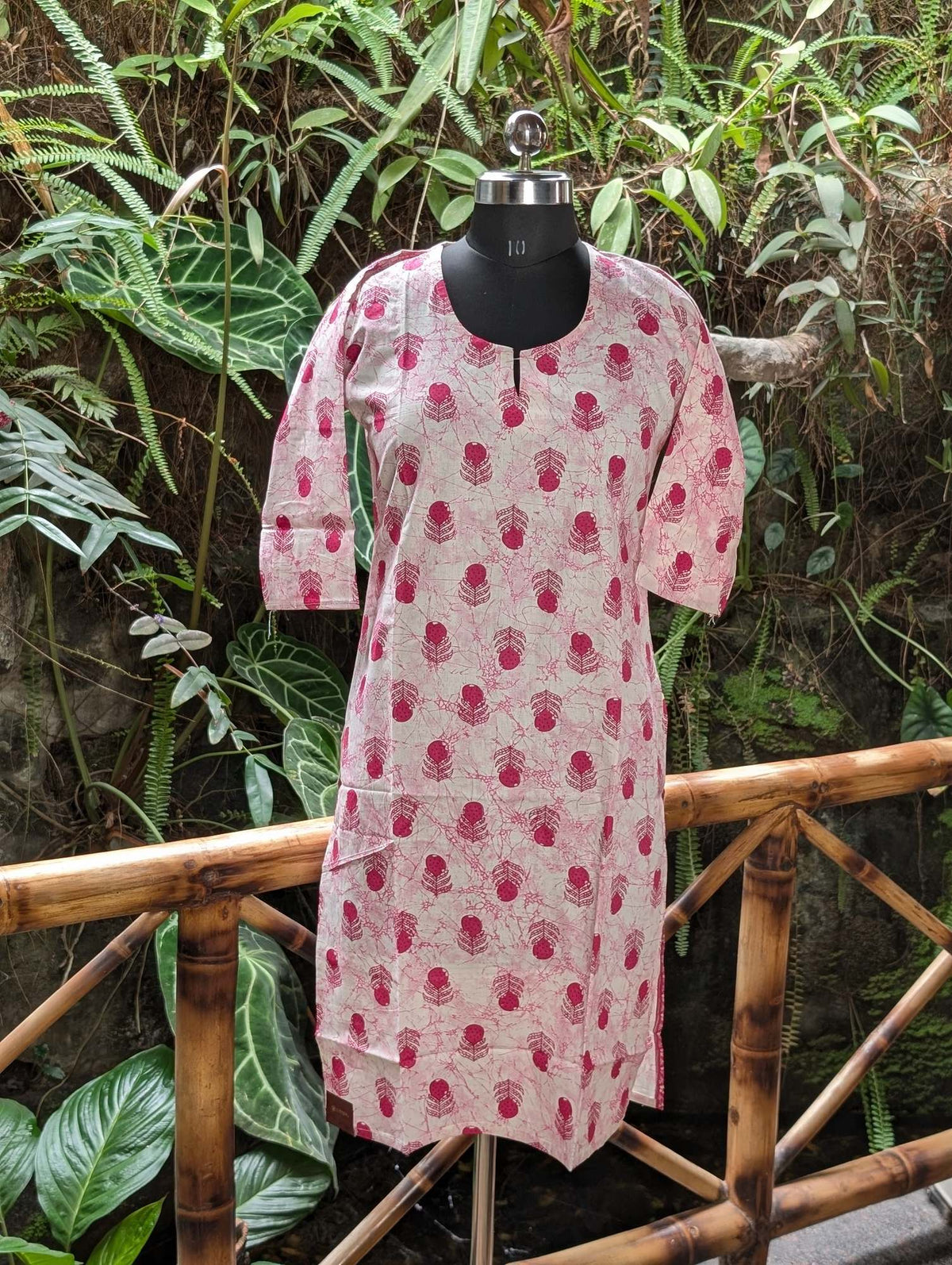 Cotton White Kurti With Pink Flower Print