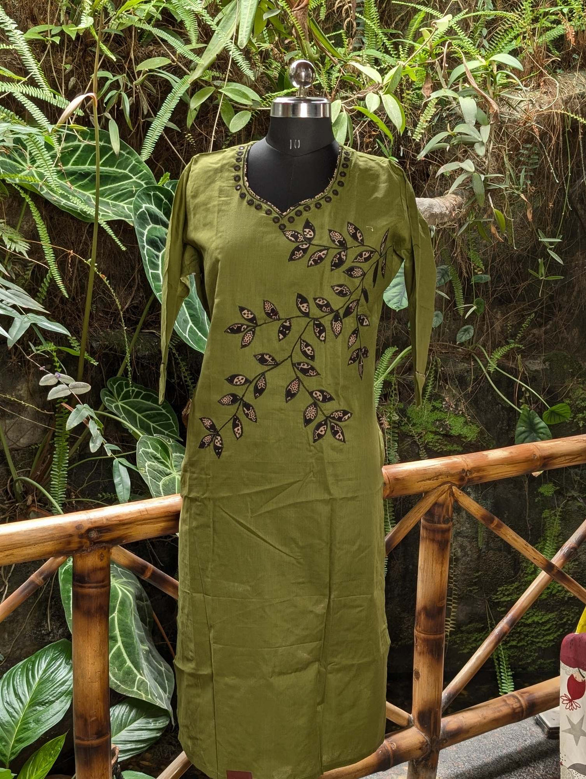 Cotton Forest Green With Black Applique