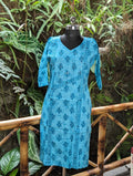 Cotton Blue With Flower Print Kurti