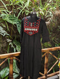 Cotton Black Kurti With Red Applique&Embroidery