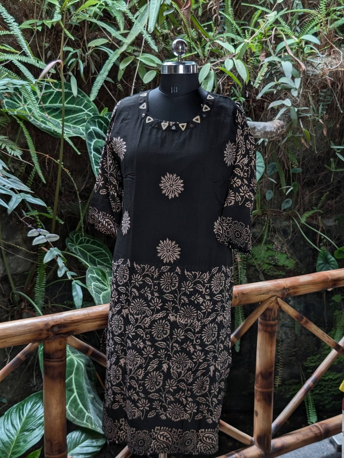 Cotton Black Kurti With Mirror Work