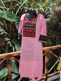 Cotton Pink Kurta With Camel Print&Mirrorwork