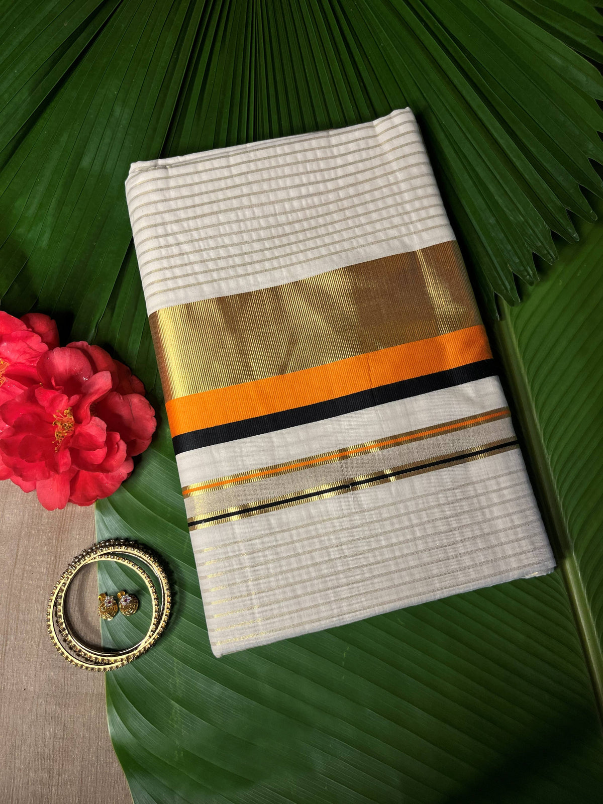 ORANGE & BLACK STRIPED SETSAREE