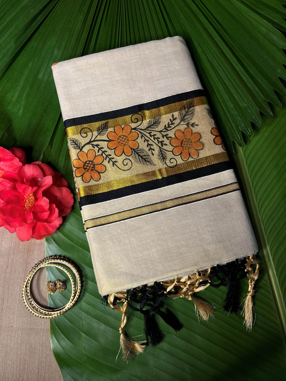 ORANGE & BLACK FLORAL SETSAREE