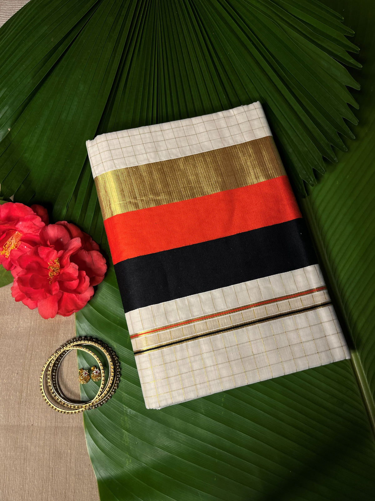 BLACK & CRIMSON CHECK SETSAREE