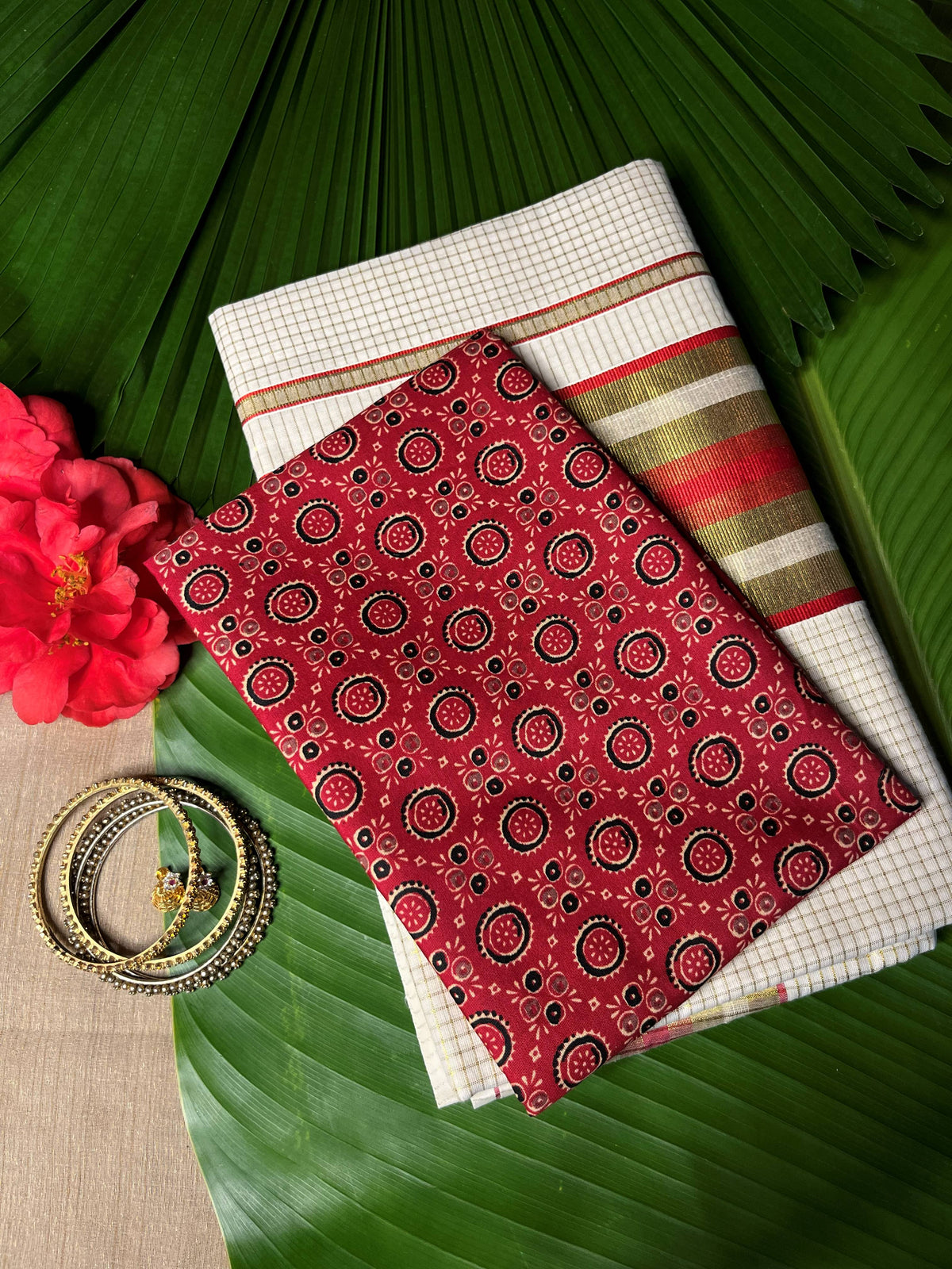 SCARLET CHECK SETSAREE