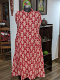 Cotton Maroon And Cream Sleeveless Frock Kurta