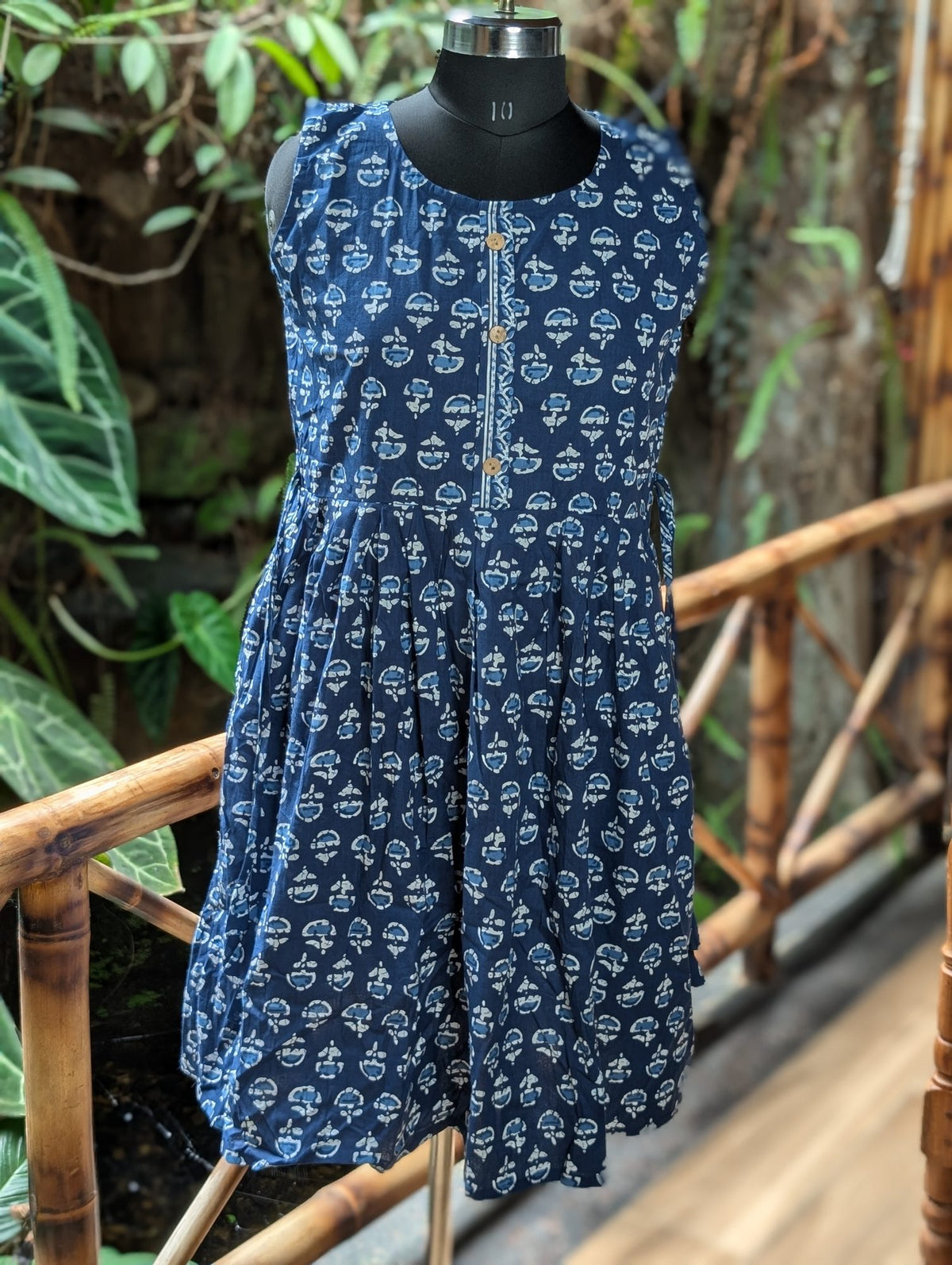 Cotton  Indigo Sleeveless Frock Kurta